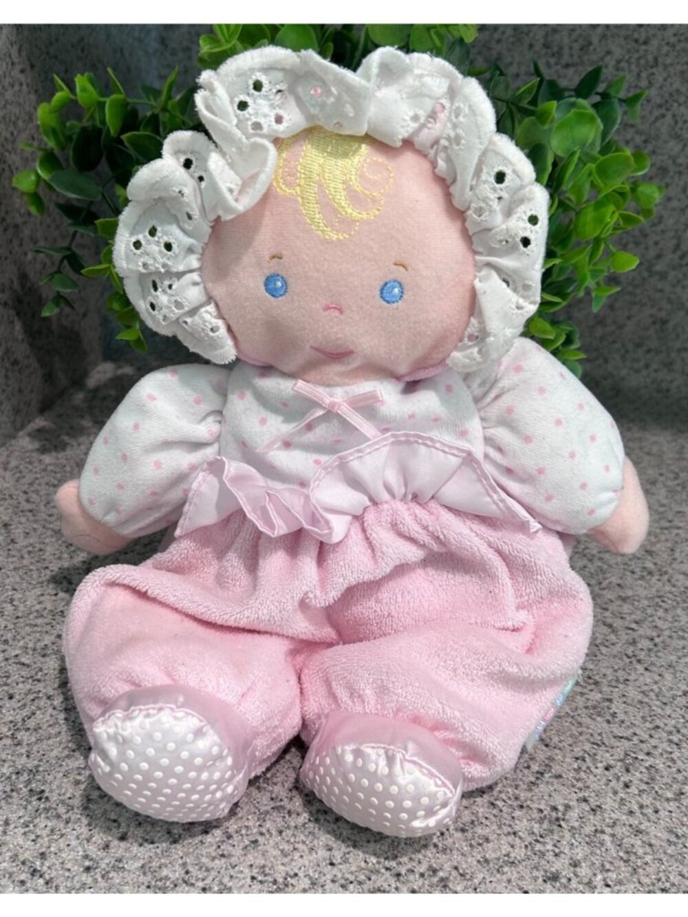 Vintage Eden Baby Doll Pink Terry Cloth Plush Crinkle Rattle Lovey Blonde 12"